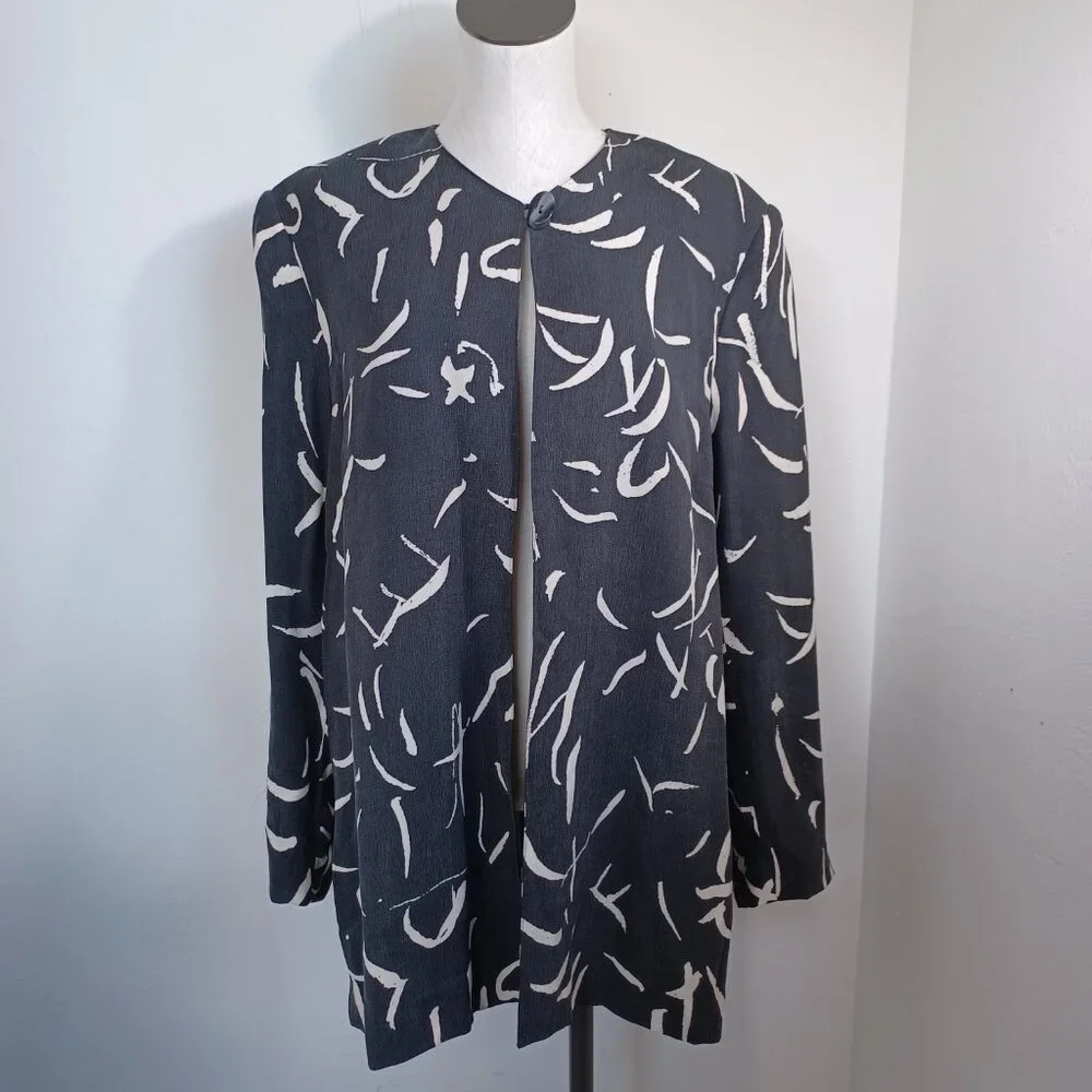 Doncaster Blazer Jacket Black Cream Abstract Print One Button‎ Lined Womens 16